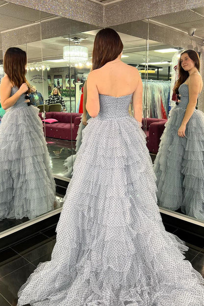 Pretty A Line Strapless Ruffle Tiered Tulle Prom Dress