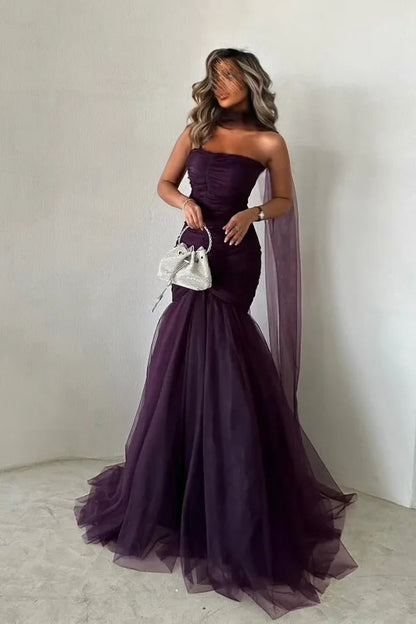 Grape Strapless Mermaid Tulle Prom Dress ZT0707
