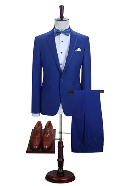 Elegant Slim Fit Abraham One Button New Evening Suits For Party Royal Blue With Notched Lapel
