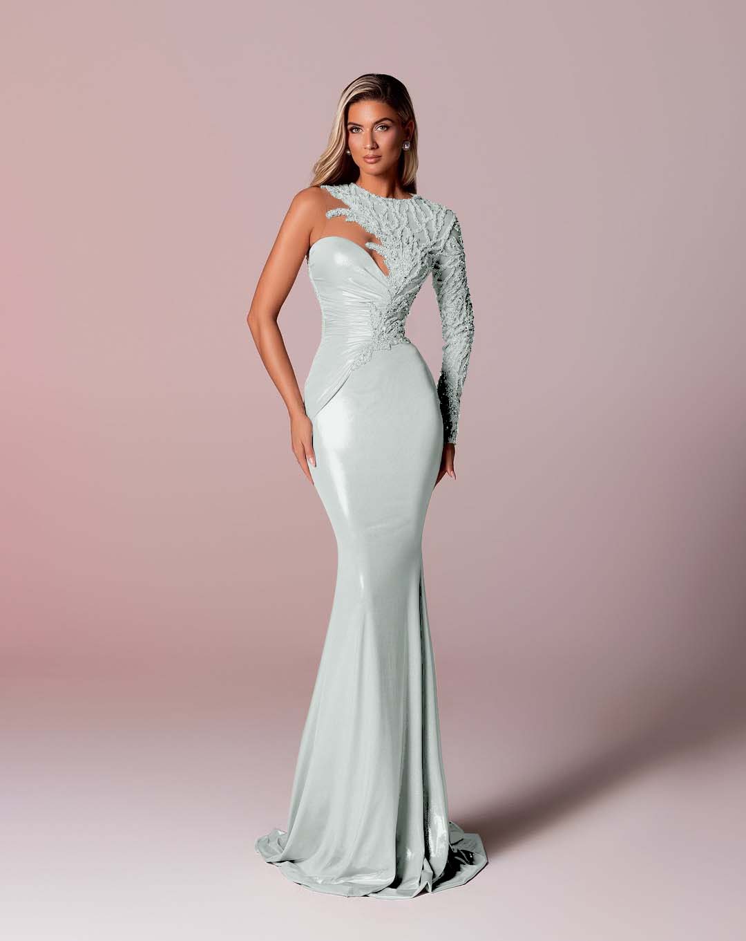 Hidais Asymmetric Neckline Single-Sided Long Sleeve Long Mermaid Prom Dress
