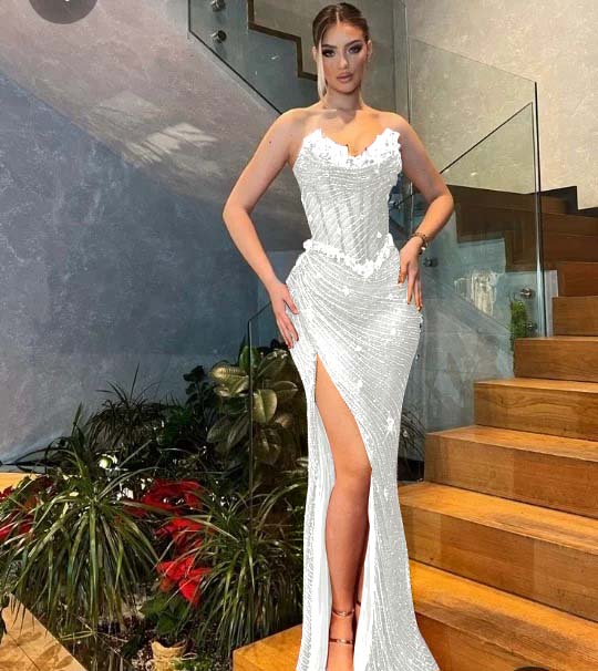 Sweetheart Strapless Sleeveless High Split Prom Dress