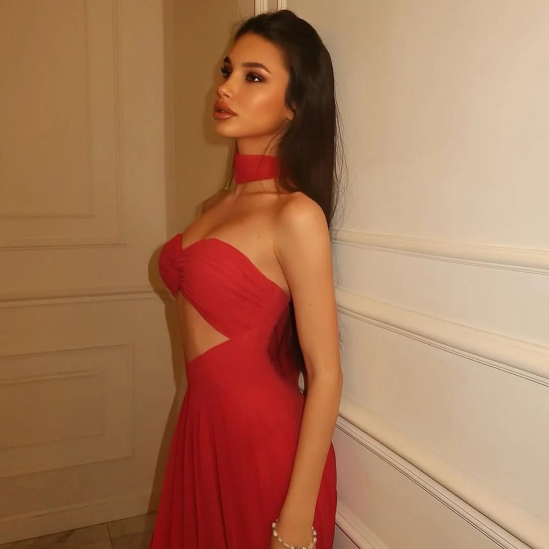 Flattering Red Chiffon Sweetheart Prom Dress With Scarf ZT0677