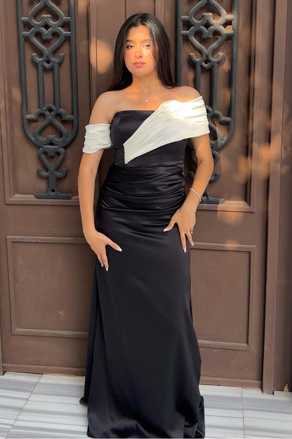 Off-Shoulder Sleeveless Mermaid Long Prom Dress With Pleated