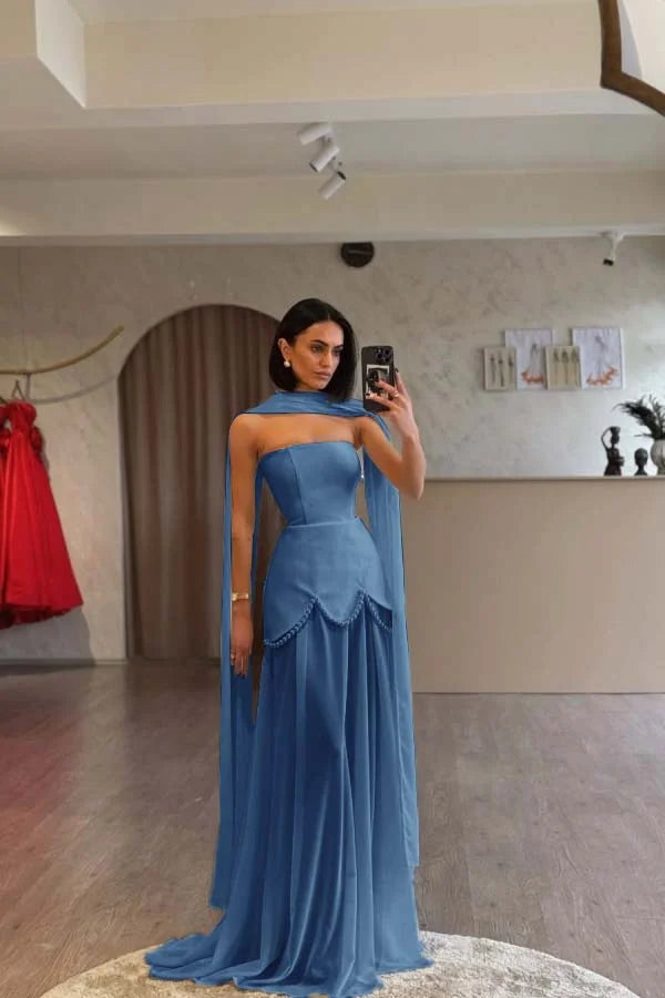 Ivory Strapless Pearls Spliced Prom Dress ZT0685