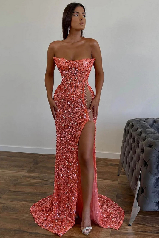 Gorgeous Orange Sequins Mermaid Sweetheart Prom Dress