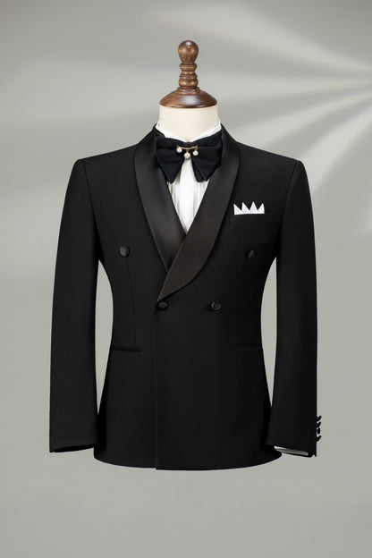 Peaked Lapel Elegant Black Dinner Prom Suit Two Pieces Formal
