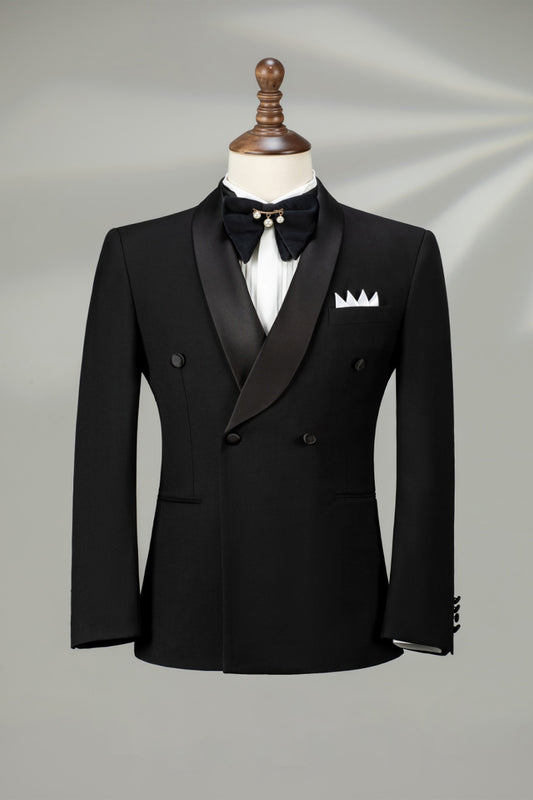 Peaked Lapel Elegant Black Dinner Prom Suit Two Pieces Formal
