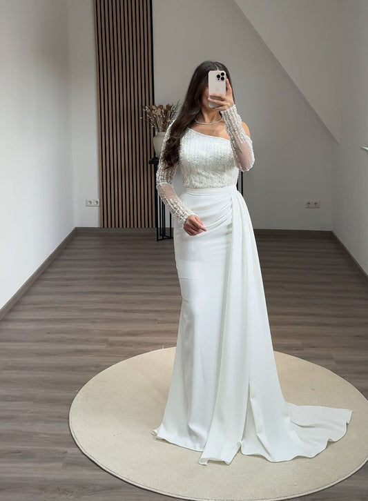 Elegant Long Sleeves Square A-Line Evening Dress