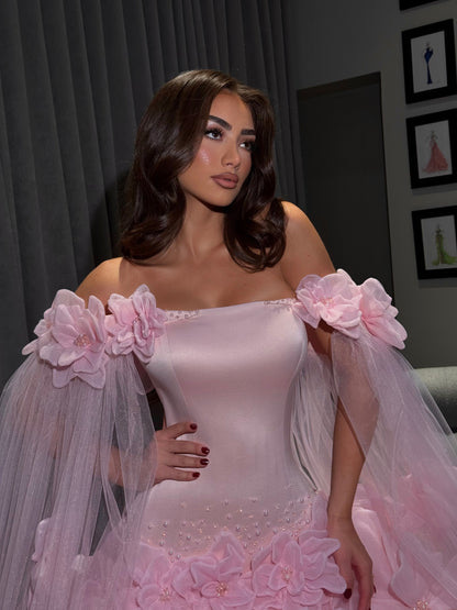 Elegant A-Line 3D Floral Tulle Ball Gown