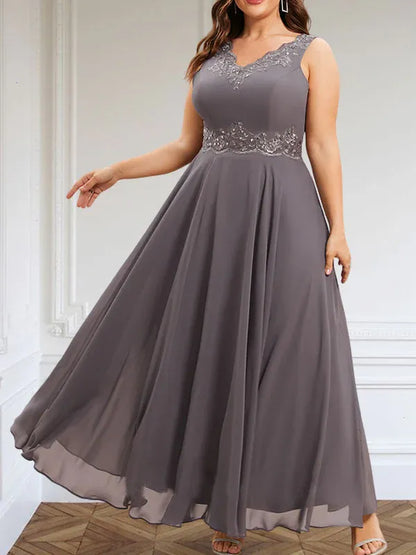 A-line V-Neck Ankle-Length Chiffon Mother of the Bride Dress