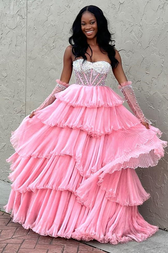 A-line Sweetheart Tiered Organza Prom Dress