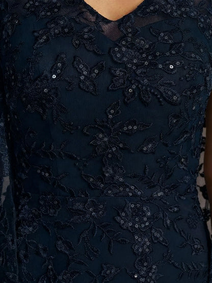 A-line V-Neck Floor-Length Lace Mother of the Bride Dress With Sequins