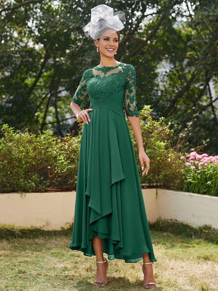 A-Line princess transparent half sleeve long strap Mother of the Bride Dress