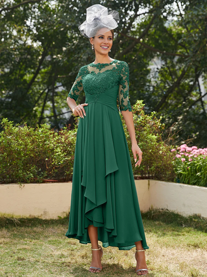 A-Line princess transparent half sleeve long strap Mother of the Bride Dress