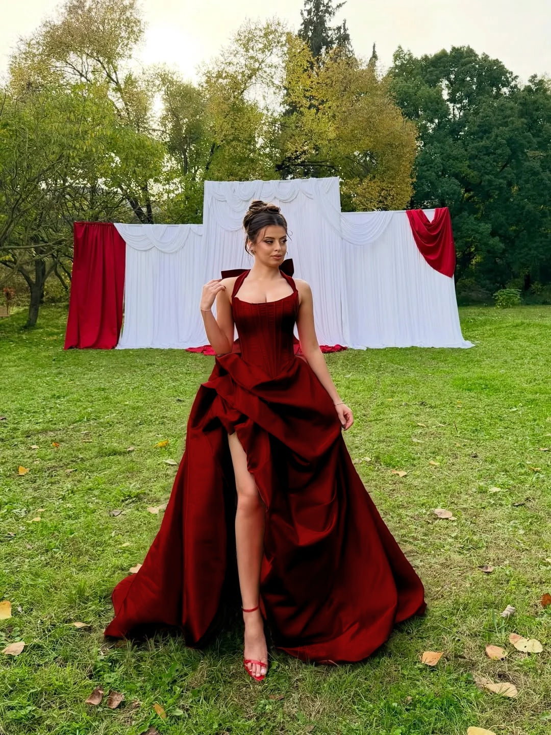 Halter Neck Strapless Sleeveless Long A-Line Prom Dress