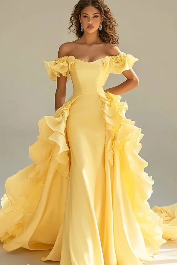 Satin Off The Shoulder Sleeveless Long Prom Dress
