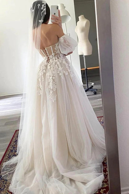 Princess A Line Off the Shoulder White Wedding Dress
