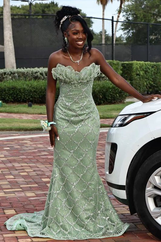 Mint Green Sequin Semi Formal Grad Long Prom Dress