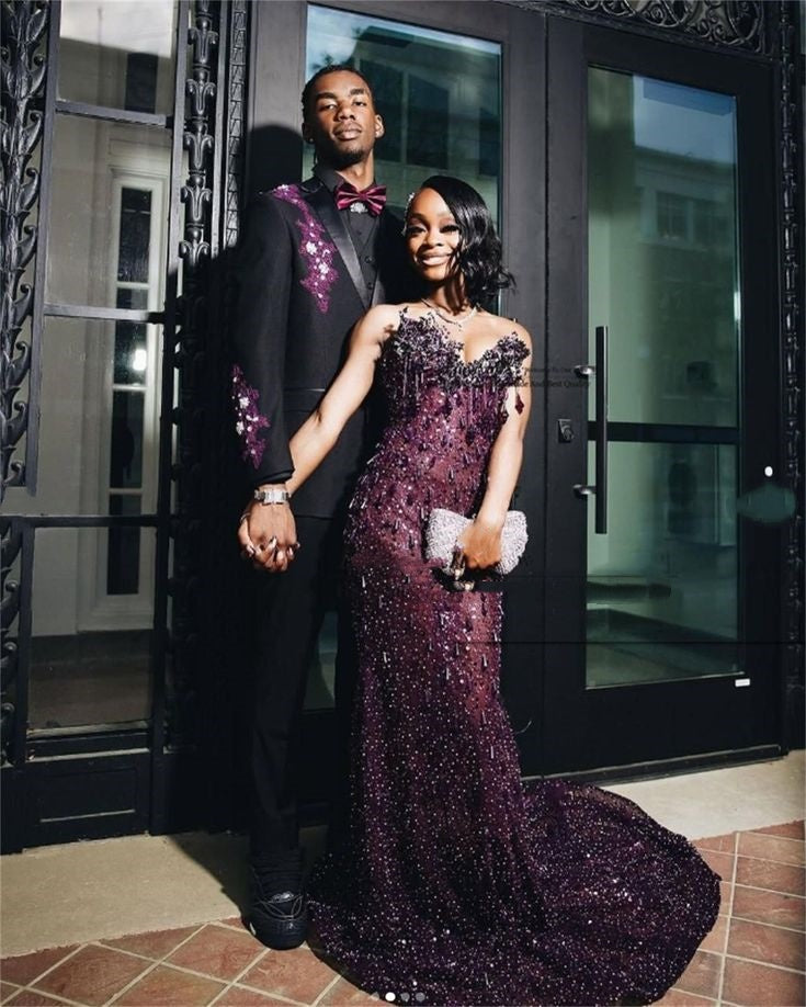 Mermaid Sweetheart Grape Sequins Prom Dresses With Beads