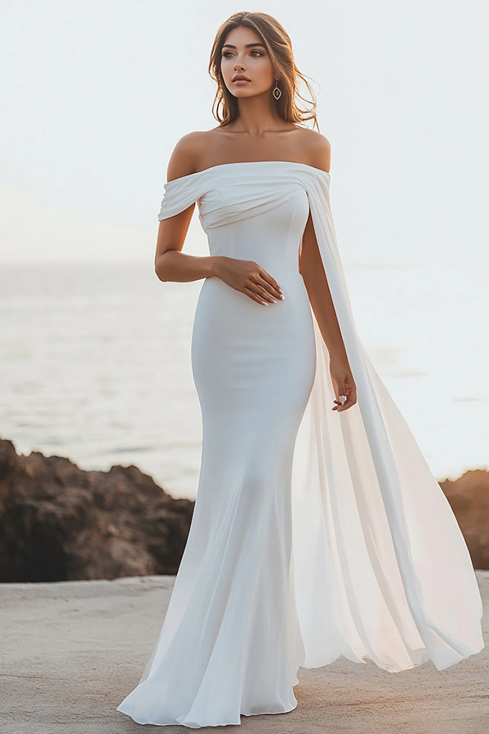 Off-Shoulder Strapless Mermaid Chiffon Bridal Dress