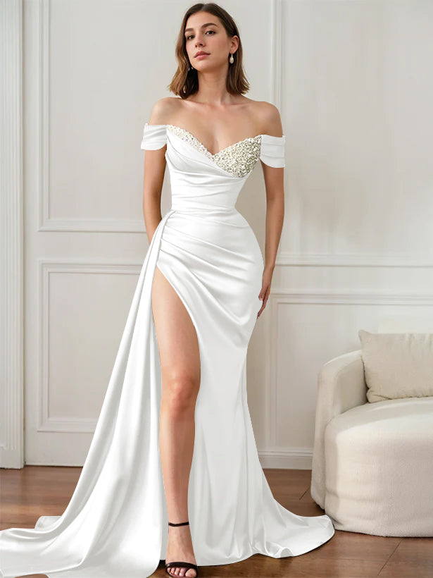 Trumpet Strapless Sweep Train Off-the-Shoulder Elegant Evening Dress