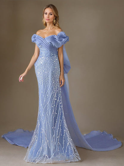 Mermaid V-Neck Short Sleeves Floor-Length Evening Dress
