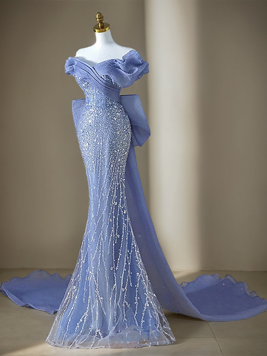 Mermaid V-Neck Short Sleeves Floor-Length Evening Dress