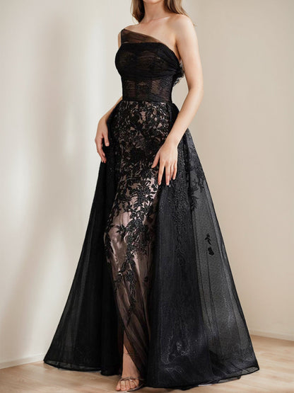 Black A-Line One-Shoulder Tulle Elegant Prom Dress