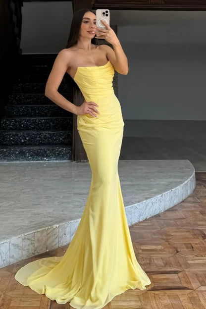 Elegant Yellow Chiffon Mermaid Long Prom Dress ZT0735