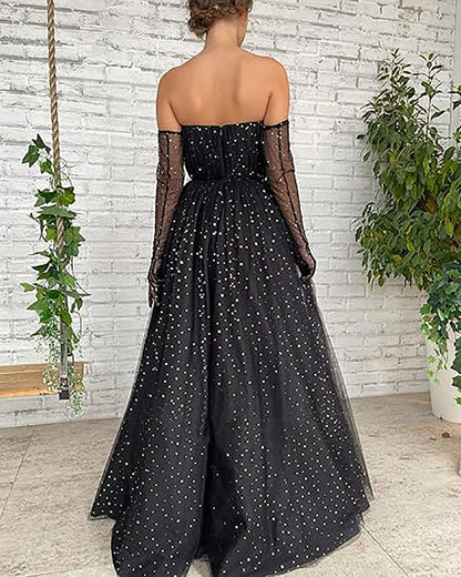 Sweetheart Neck A-Line Formal Party Dress with Long Cape Sleeves