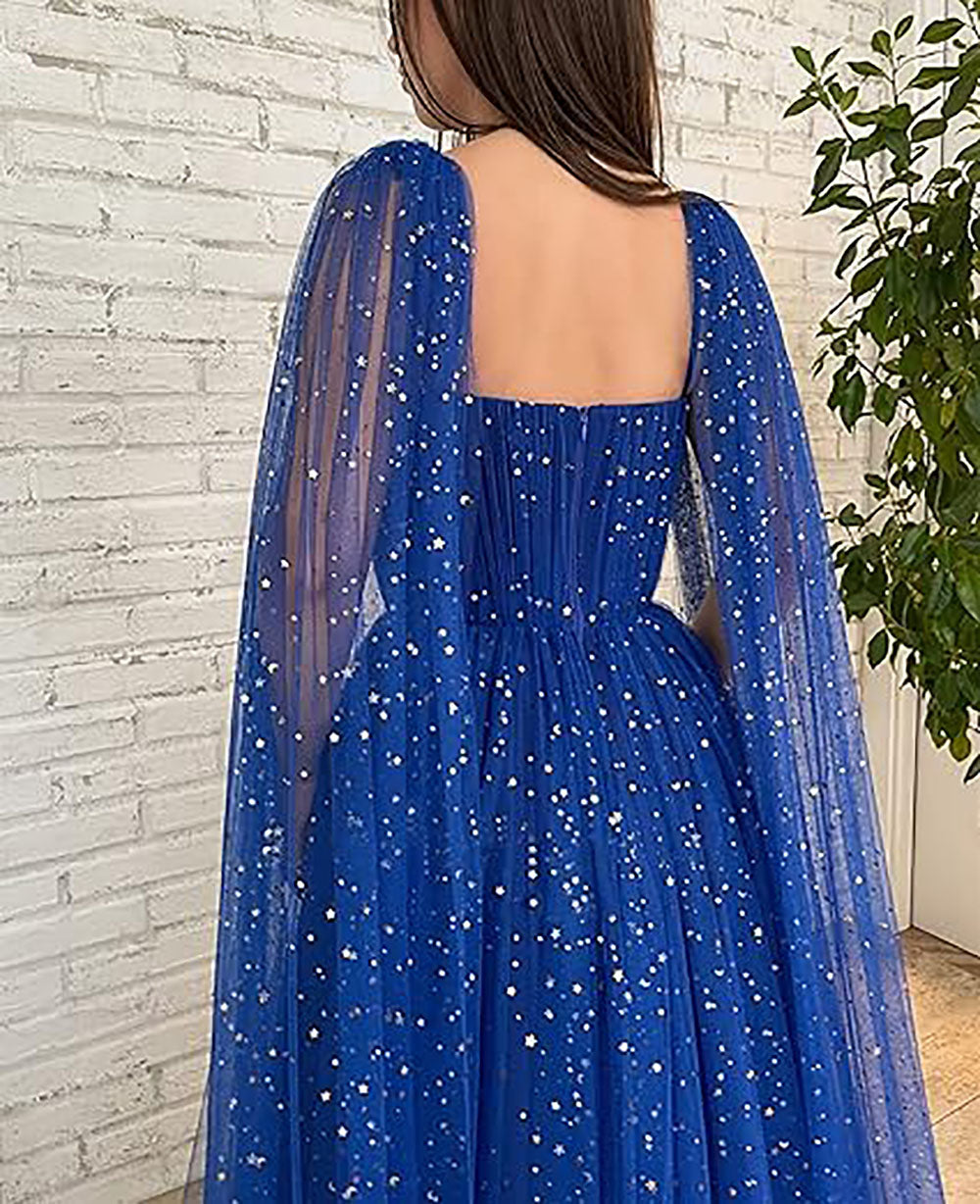 Sweetheart Neck A-Line Formal Party Dress with Long Cape Sleeves