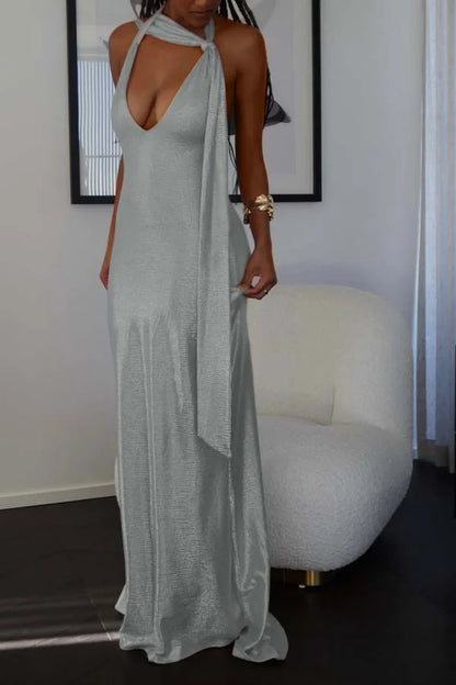 Pearl Pink Halter V-neck Sheath Shining Prom Dress ZT0665