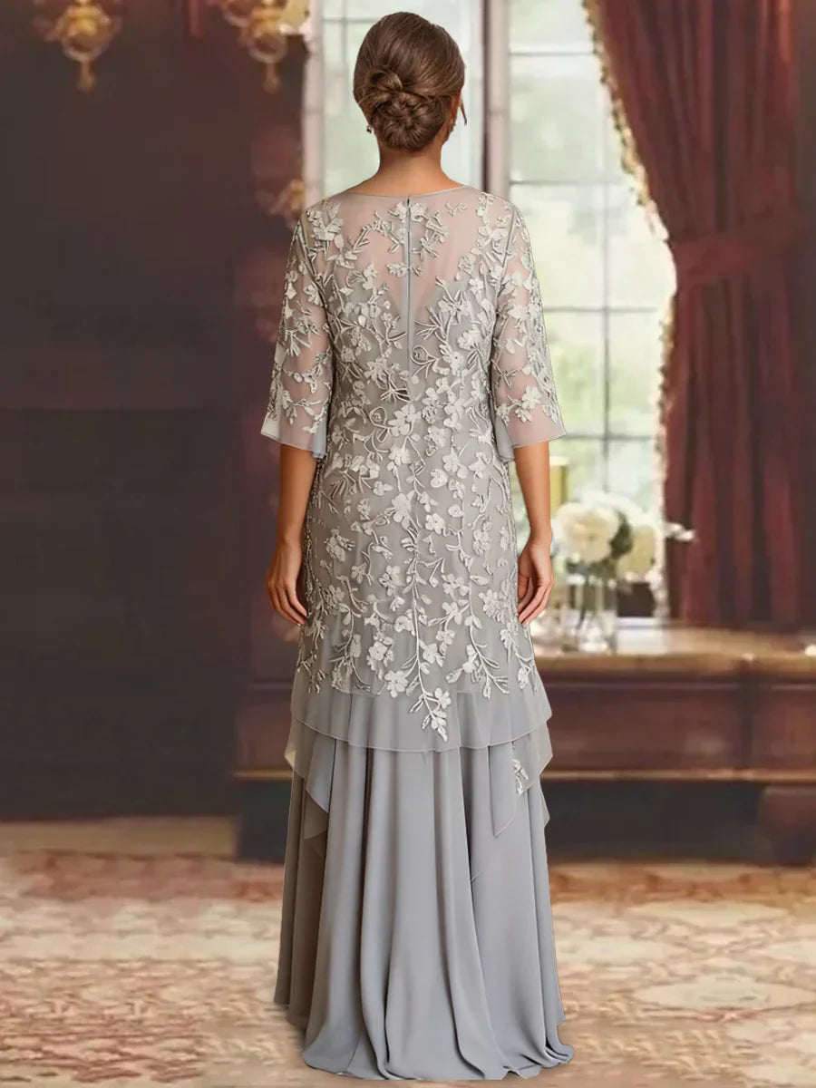 A-Line/Princess Chiffon Half Sleeves Lace Mother of the Bride Dress