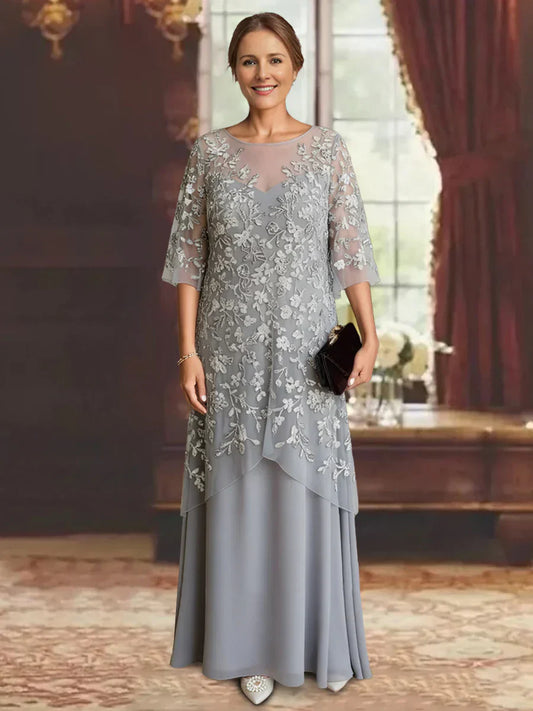 A-Line/Princess Chiffon Half Sleeves Lace Mother of the Bride Dress