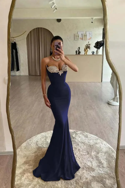 Red Strapless Mermaid Slim Fit Beaded Formal Prom Dress ZT0533