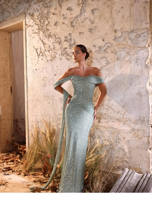 Off-The-Shoulder Strapless Sleeveless Long Pleated Mermaid Prom Dress