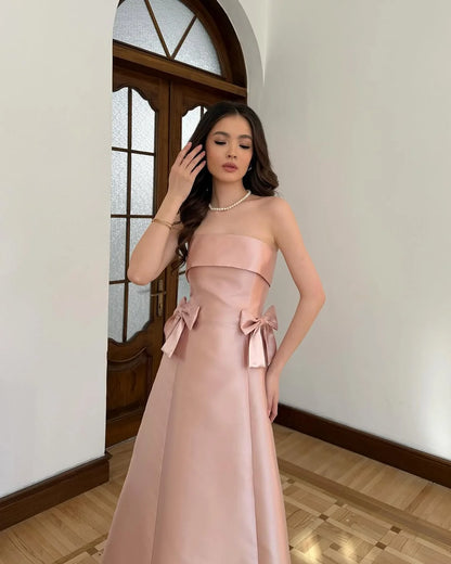 Dark Pink Strapless A-Line Prom Dress With Bow