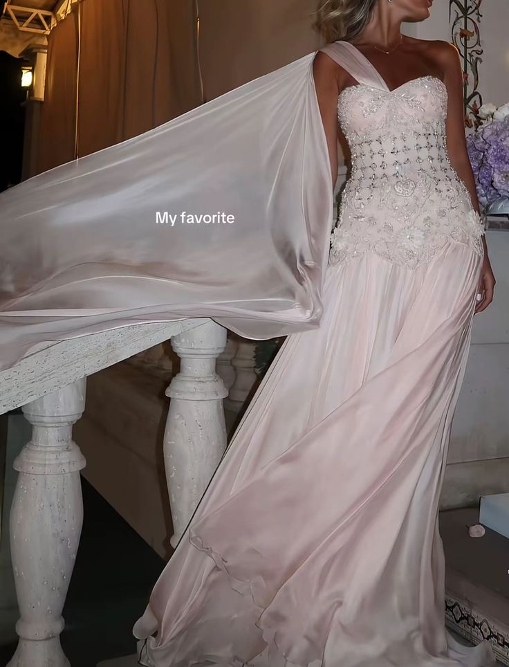 Exquisite Mermaid One Shoulder Pink Chiffon With Silver Beaded Prom Dress