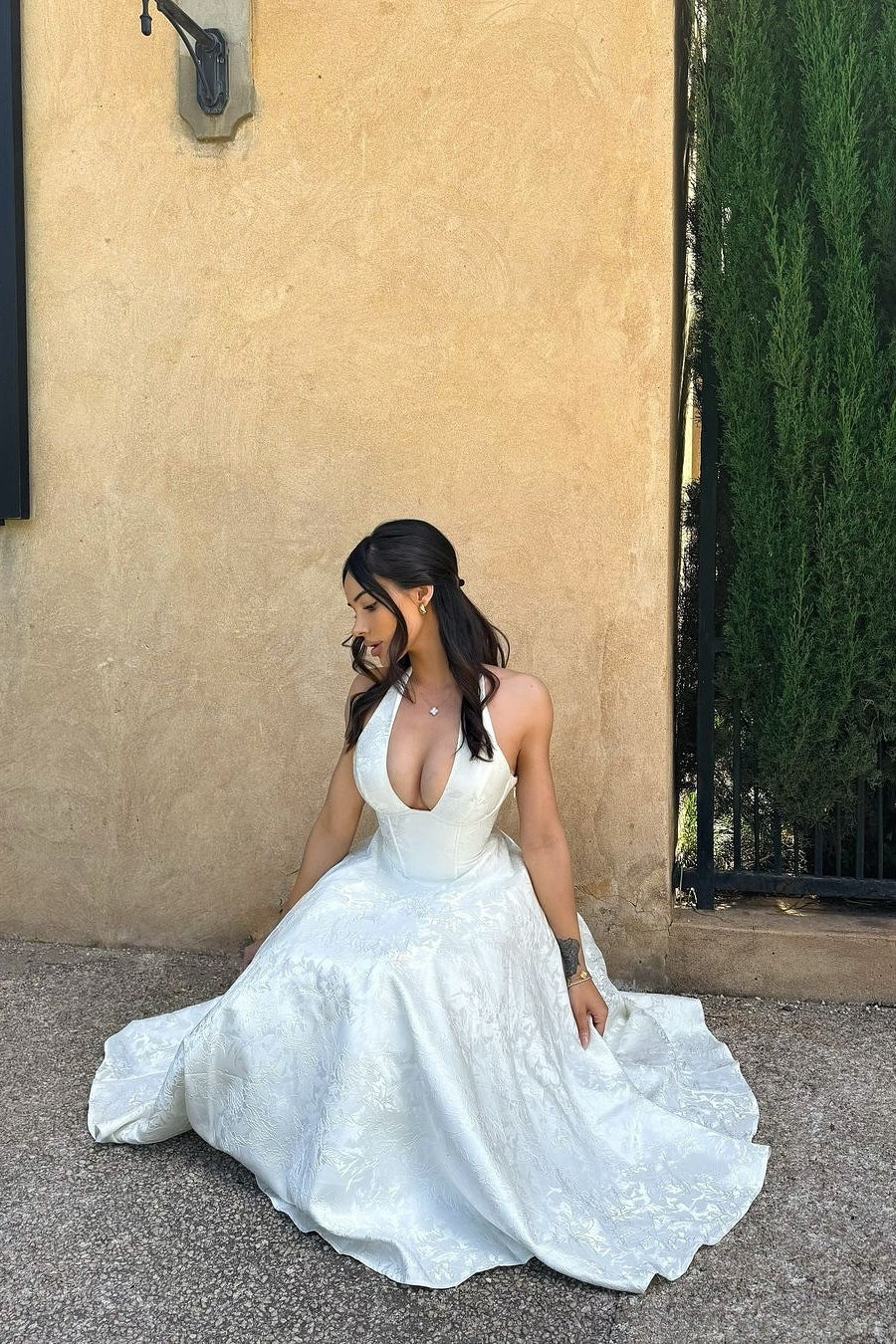 Simple A Line V Neck White Tea Length Party Dress with Corset