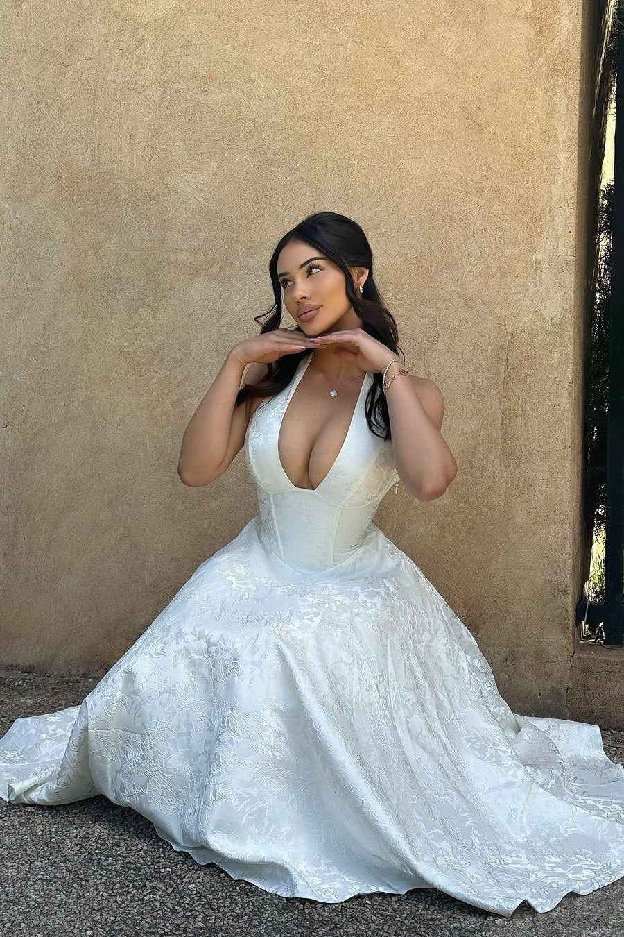 Simple A Line V Neck White Tea Length Party Dress with Corset