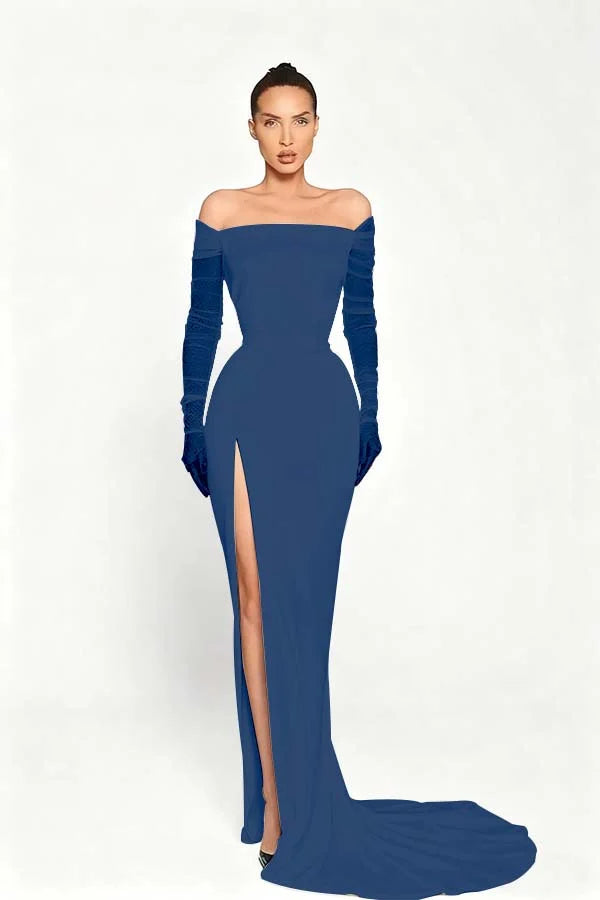 Black Long Sleeves Split Strapless Evening Dress ZT0409