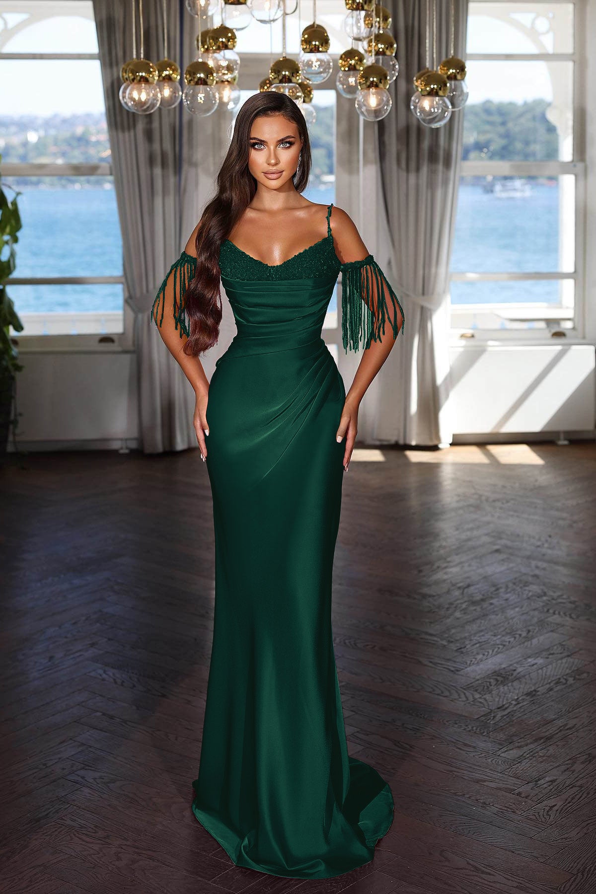 Charming Fuchsia Prom Dress Spaghetti Strap With Pleated Tassel Sequins