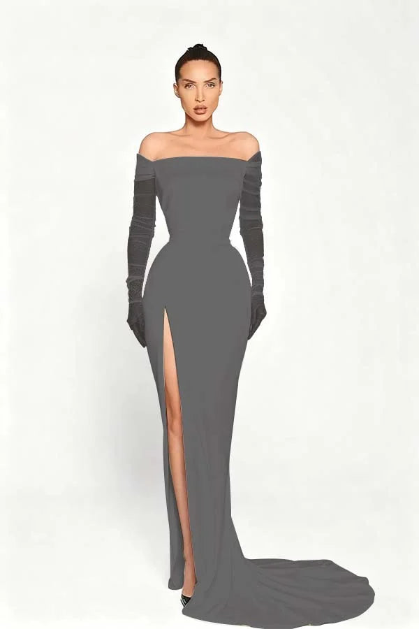 Black Long Sleeves Split Strapless Evening Dress ZT0409