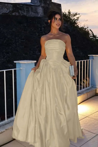 Lovely Yellow Pleated Strapless Prom Dress