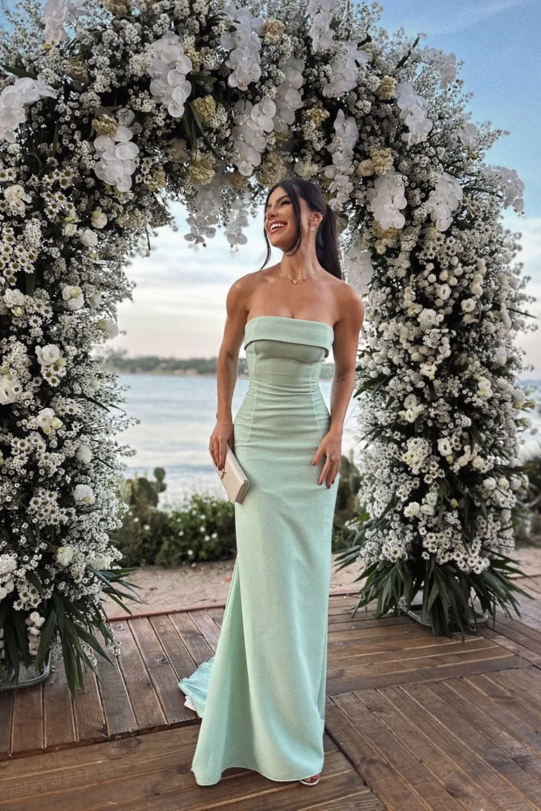 Elegant Mermaid Strapless Mint Green Sleeveless Prom Dress