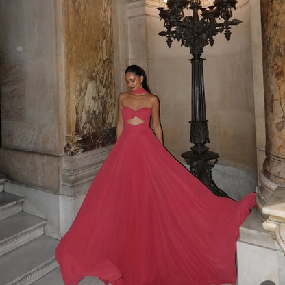 Flattering Red Chiffon Sweetheart Prom Dress With Scarf ZT0677
