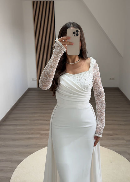 Cape High Neck Ruched Corset Evening Dress