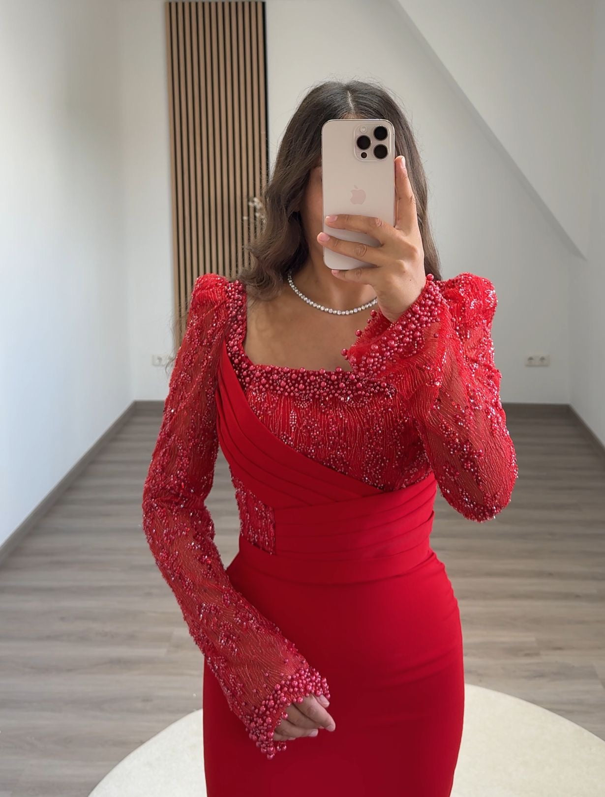 Sheath Long Sleeves V-Neck Corset Sequins Evening Dress