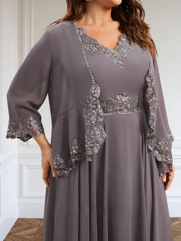 A-line V-Neck Ankle-Length Chiffon Mother of the Bride Dress