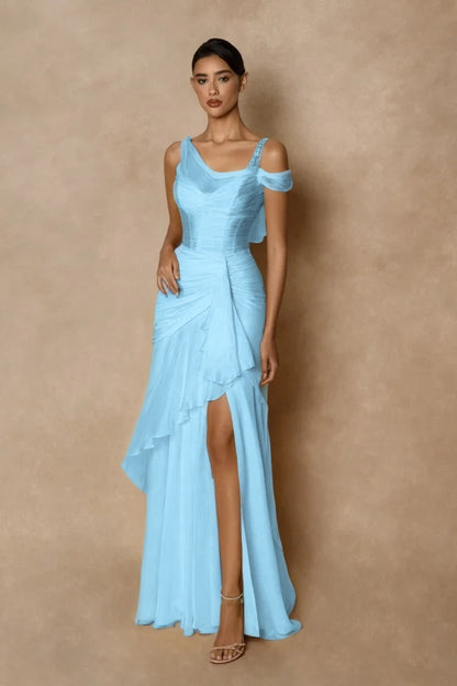 Wide shoulder straps Sleeveless Long Prom Dress